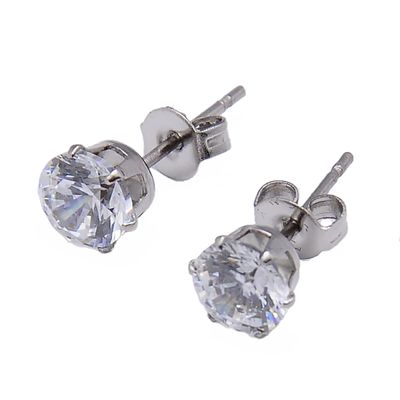 SILVER STAINLESS 8MM CZ STUD EARRINGS