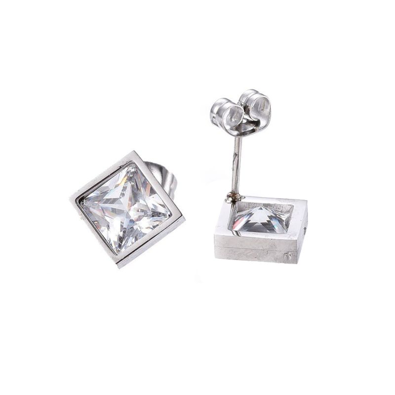 SILVER STAINLESS SQUARE CZ STUD EARRINGS SILVER STAINLESS SQUARE CZ STUD EARRINGS
