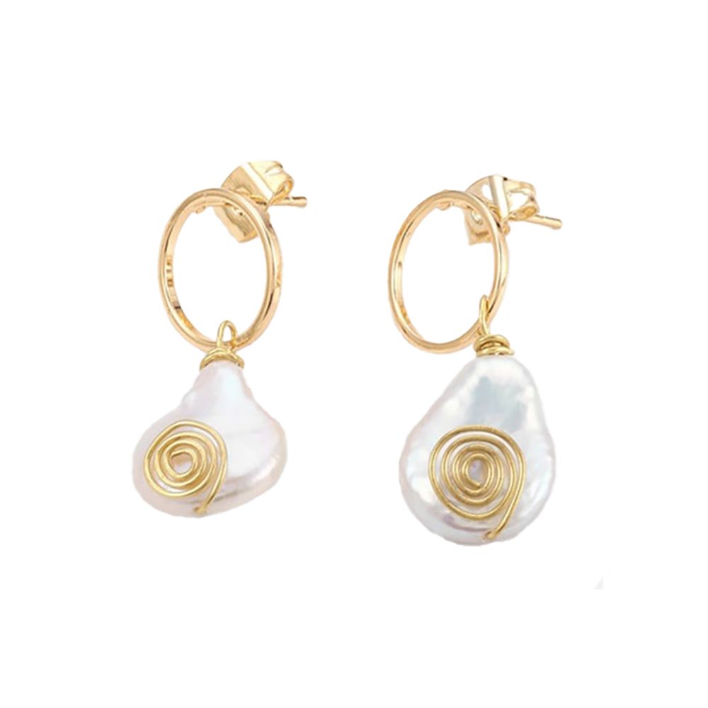 GOLD STAINLESS PEARL CIRCLE OF LIFE EARRINGS