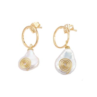 GOLD STAINLESS PEARL CIRCLE OF LIFE EARRINGS