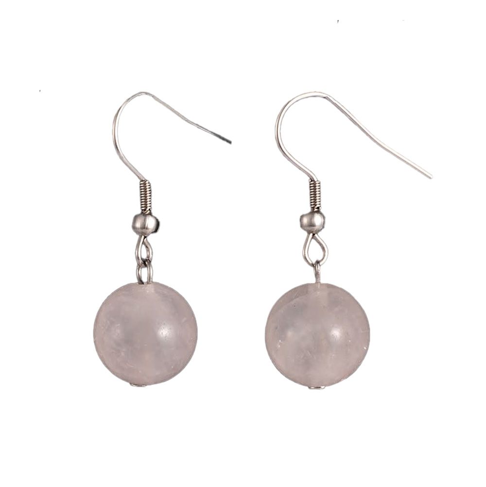 SILVER STAINLESS ROSE QUARTZ EARRINGS