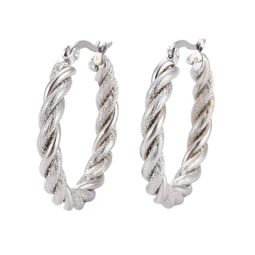 SILVER STAINLESS WOVEN HOOP EARRINGS