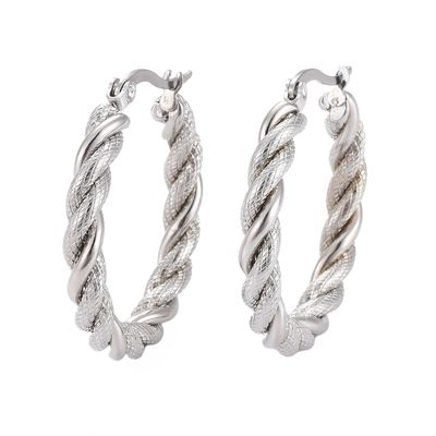 SILVER STAINLESS WOVEN HOOP EARRINGS