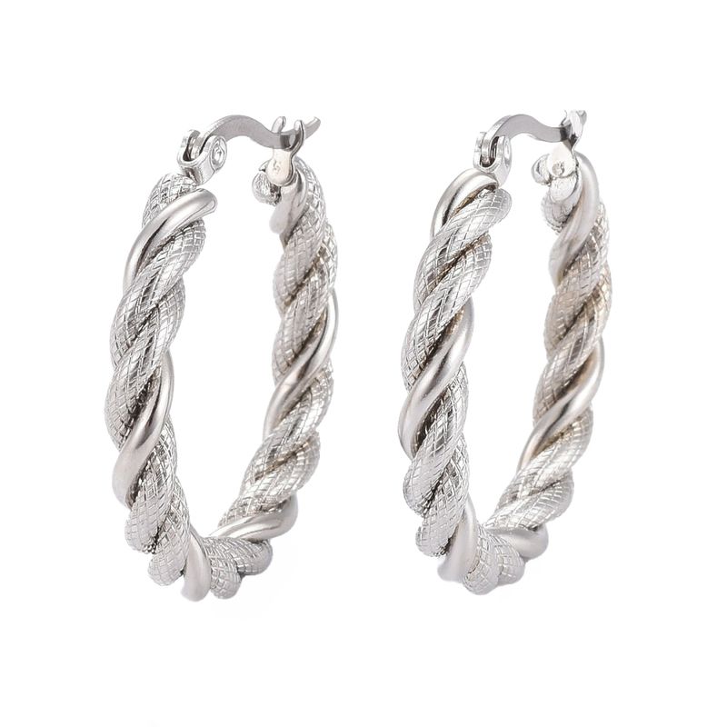 SILVER STAINLESS WOVEN HOOP EARRINGS SILVER STAINLESS WOVEN HOOP EARRINGS