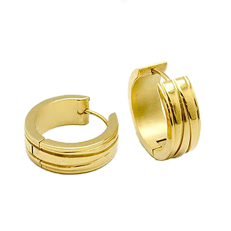 GOLD STAINLESS  ETCHED LINE HUGGIE EARRINGS