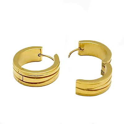 GOLD STAINLESS ETCHED LINE HUGGIE EARRINGS