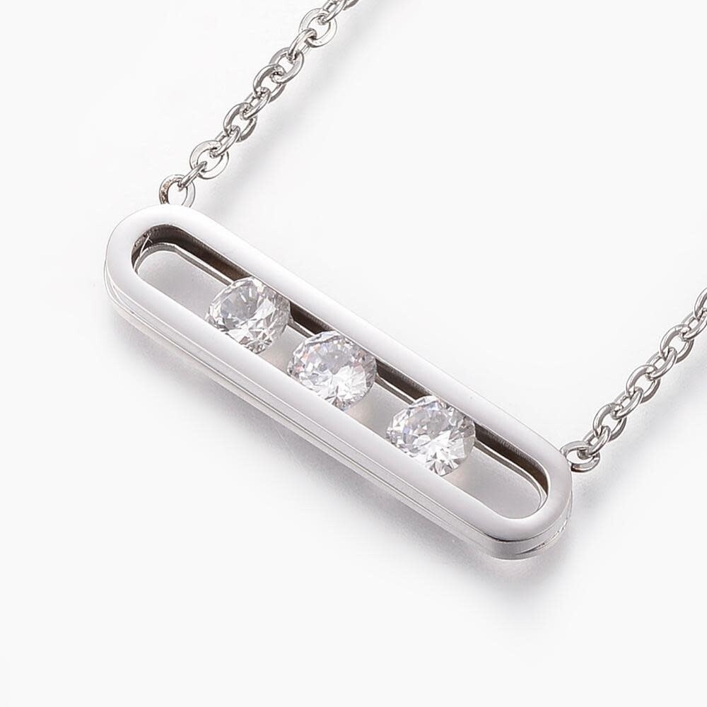 SILVER STAINLESS 3-CZ SLIDE NECKLACE