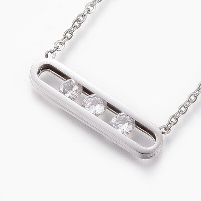 SILVER STAINLESS 3-CZ SLIDE NECKLACE