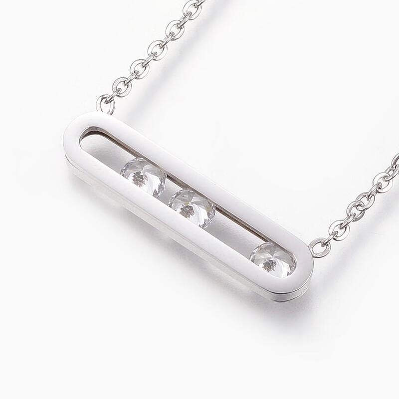 SILVER STAINLESS 3-CZ SLIDE NECKLACE