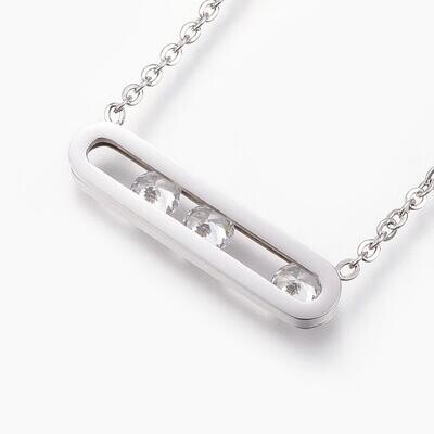 SILVER STAINLESS 3-CZ SLIDE NECKLACE