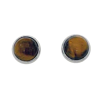 SILVER STAINLESS TIGER EYE STUD EARRINGS