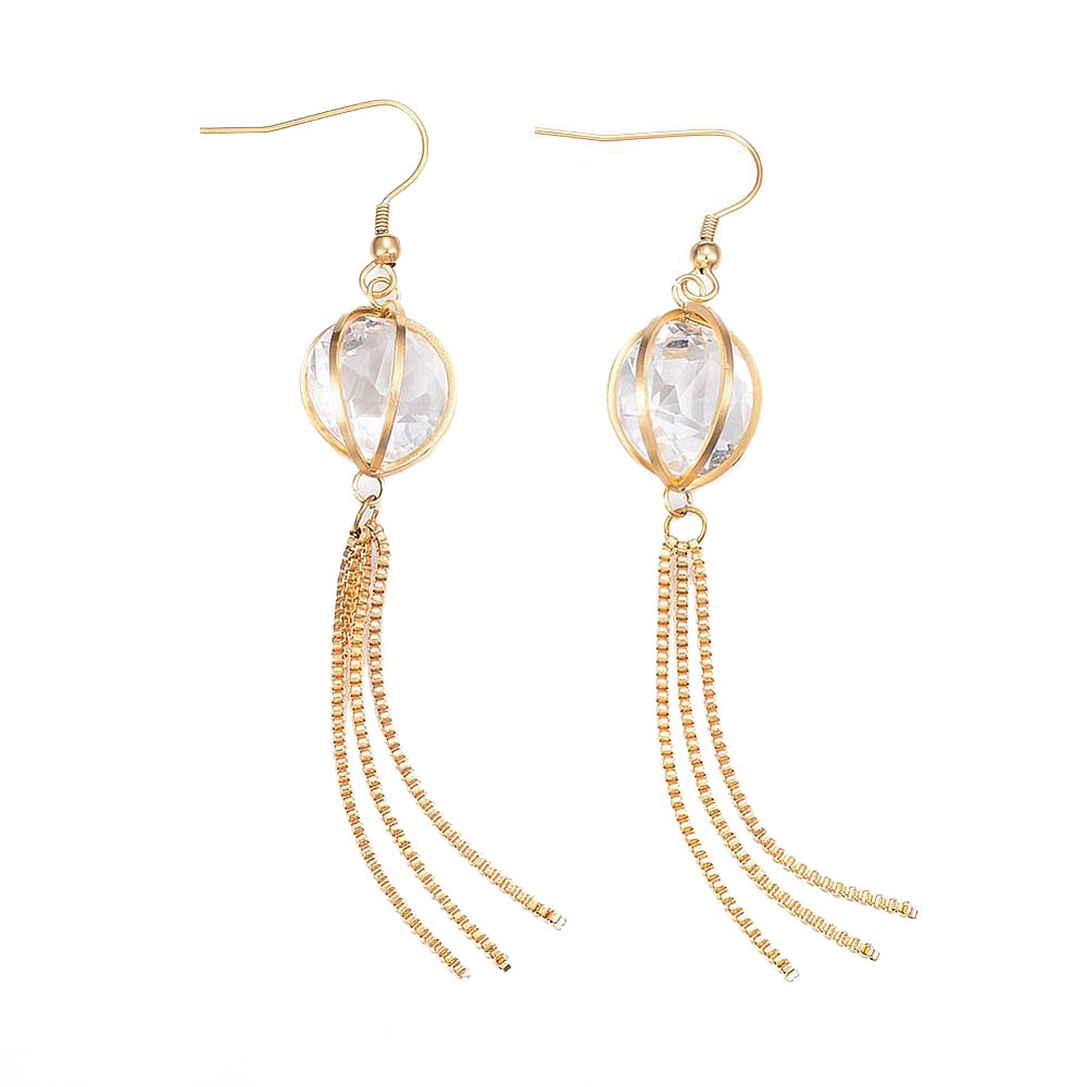GOLD STAINLESS CZ DANGLE EARRINGS