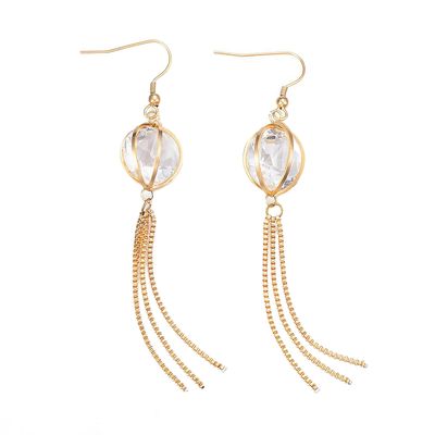 GOLD STAINLESS CZ DANGLE EARRINGS