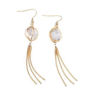 GOLD STAINLESS CZ DANGLE EARRINGS