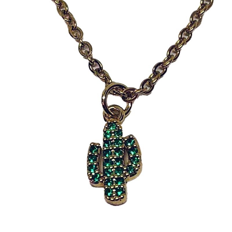 GOLD STAINLESS SAGUARO CZ NECKLACE