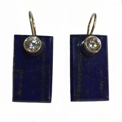 SILVER RECTANGLE LAPIS &amp; CZ EARRINGS
