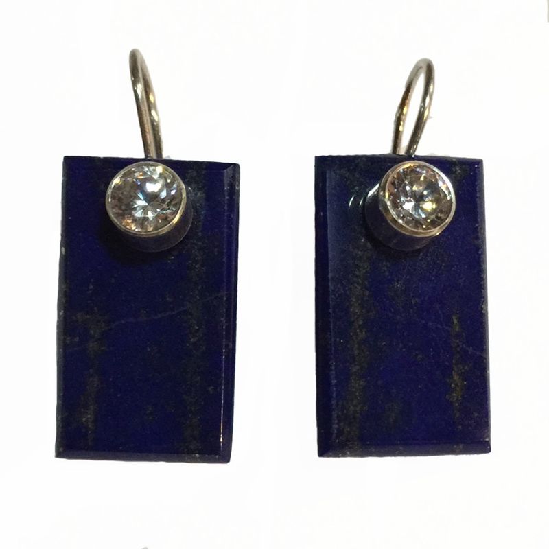 SILVER RECTANGLE LAPIS &amp; CZ EARRINGS
