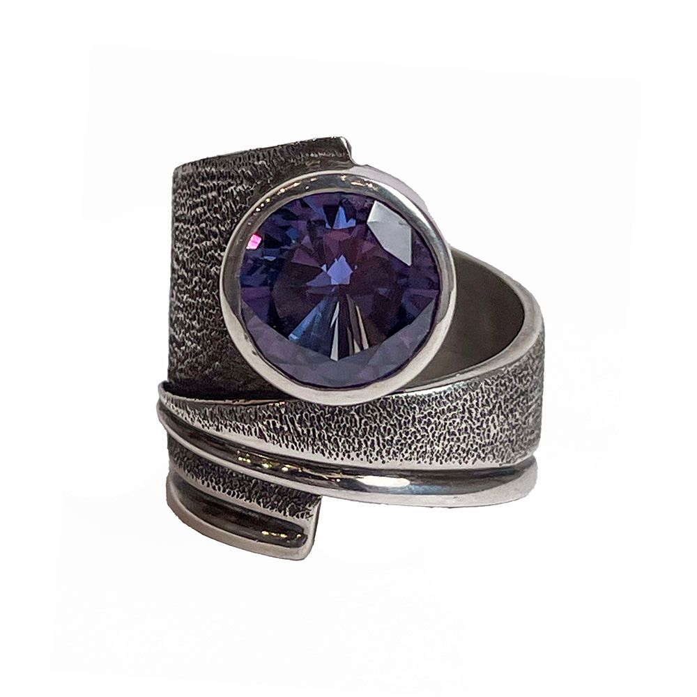SILVER 10MM  AMETHYST CZ WRAP RING