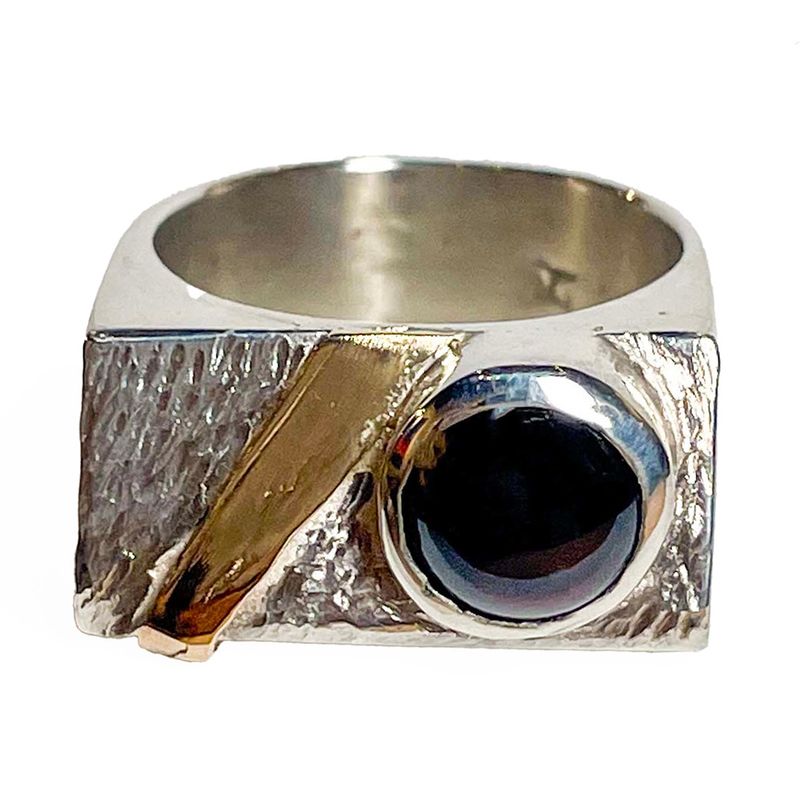 SILVER/14KT TEXTURED GARNET RING