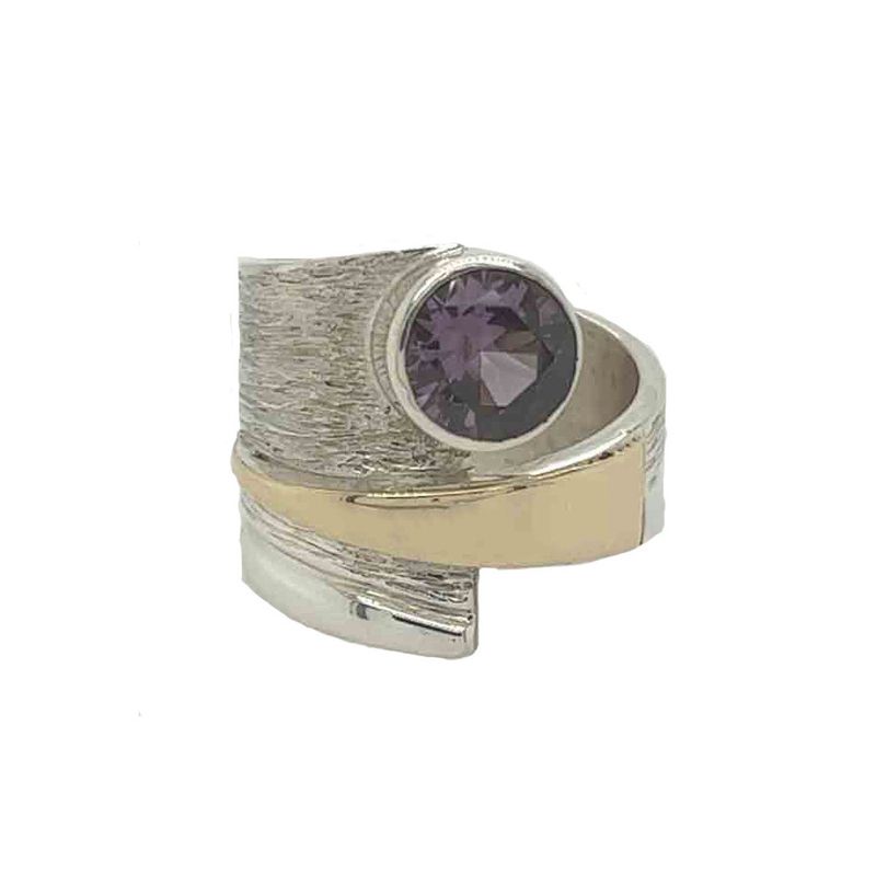 SILVER/GOLD AMETHYST CZ WRAP RING-7