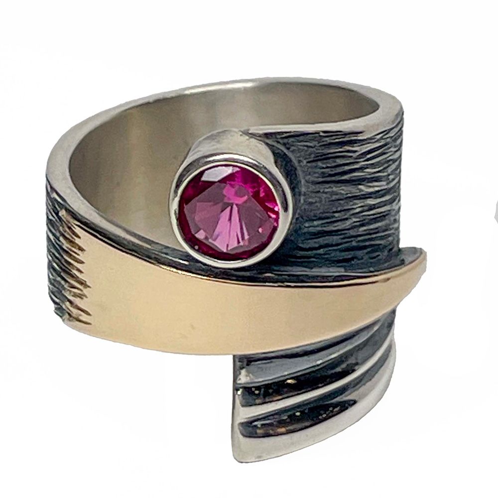 SILVER/14K OXIDIZED CZ WRAP RING