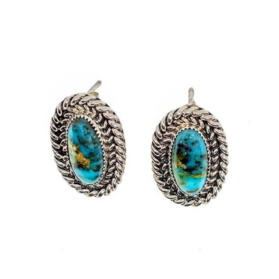 SILVER OVAL TURQUOISEEARRINGS NAVAJO - MIKE  SMITH