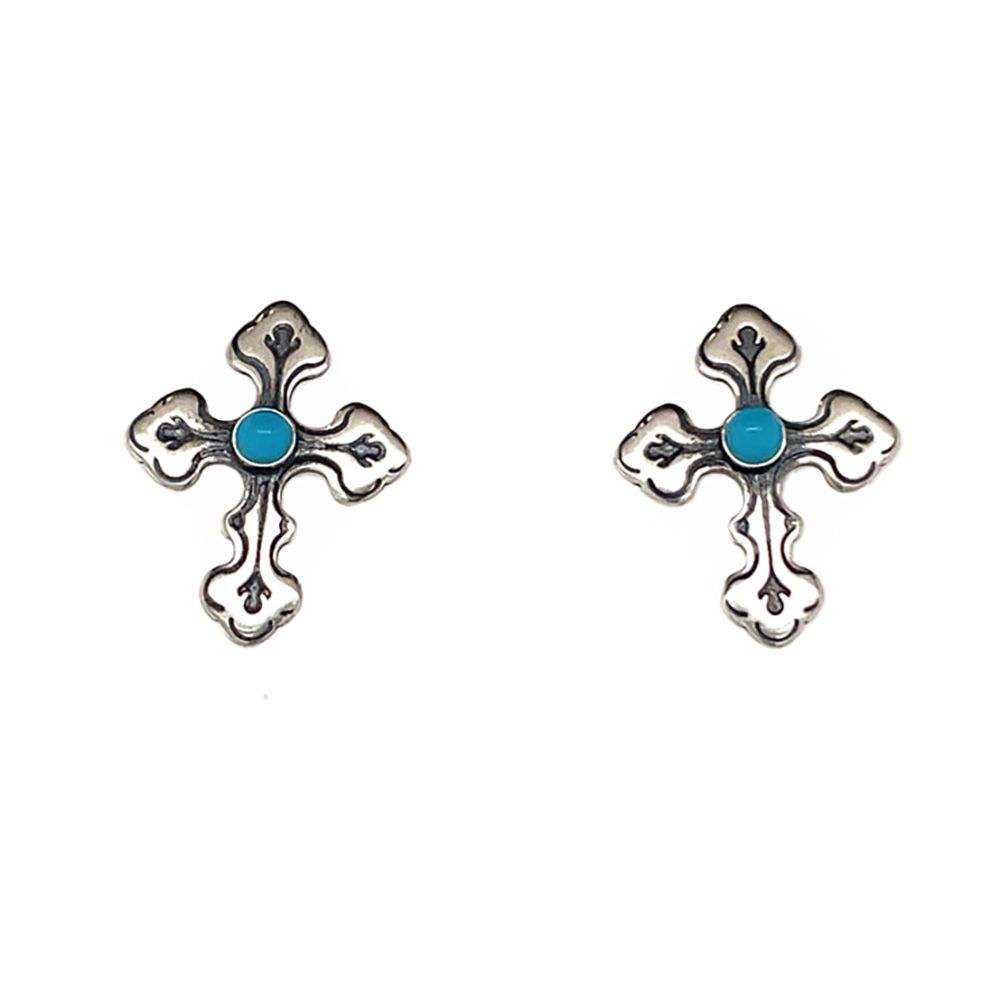 SILVER STAMPED CROSS EARRINGS ZUNI NAE078