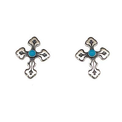 SILVER STAMPED CROSS EARRINGS ZUNI NAE078