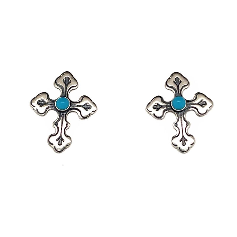 SILVER STAMPED CROSS EARRINGS ZUNI NAE078