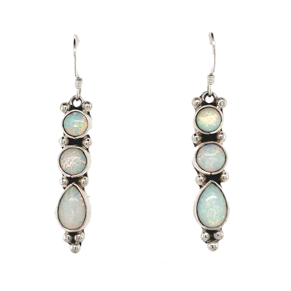 SILVER OPAL EARRINGS NAVAJO - GARY SHORTY