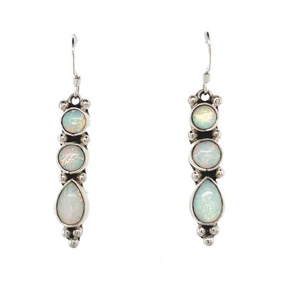 SILVER OPAL EARRINGS NAVAJO - GARY SHORTY
