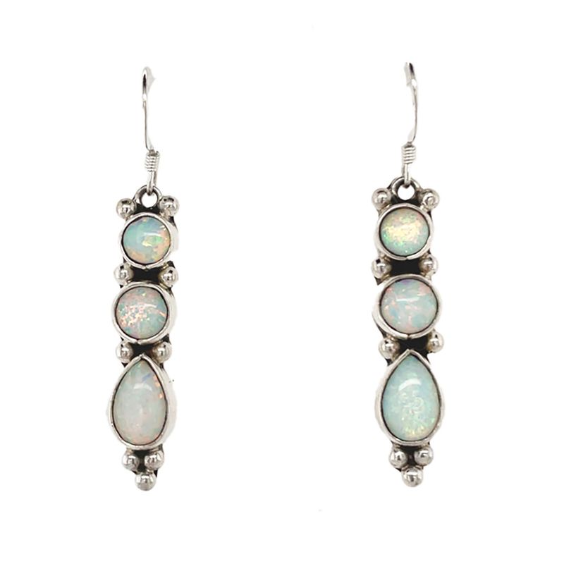 SILVER OPAL EARRINGS NAVAJO - GARY SHORTY