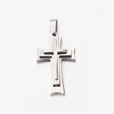 SILVER STAINLESS TRIPLE LAYERED CROSS PENDANT