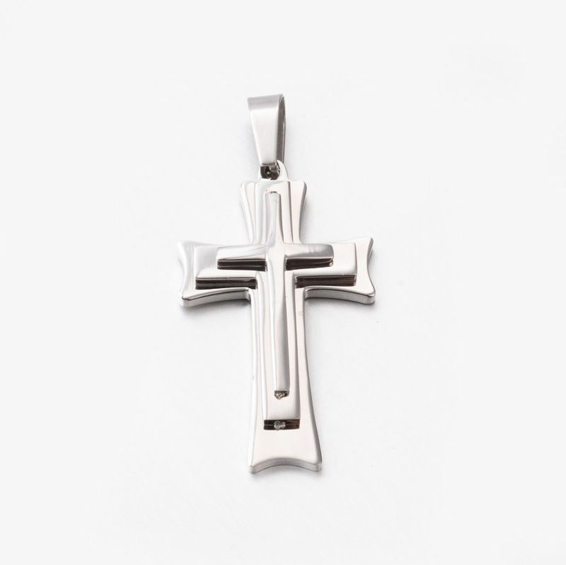 SILVER STAINLESS TRIPLE LAYERED CROSS PENDANT
