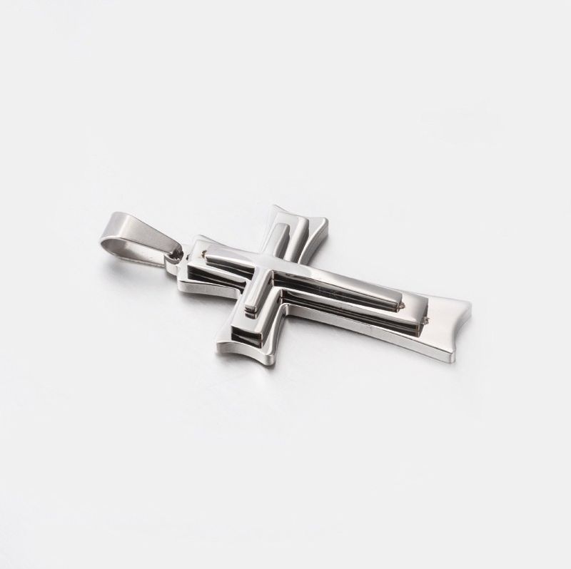 SILVER STAINLESS TRIPLE LAYERED CROSS PENDANT