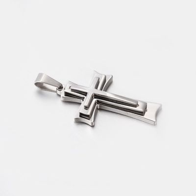 SILVER STAINLESS TRIPLE LAYERED CROSS PENDANT