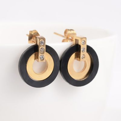 GOLD STAINLESS CZ &amp; SHELL EARRINGS