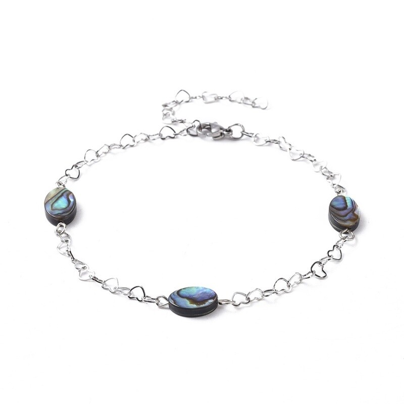 SILVER STAINLESS ABALONE ANKLET