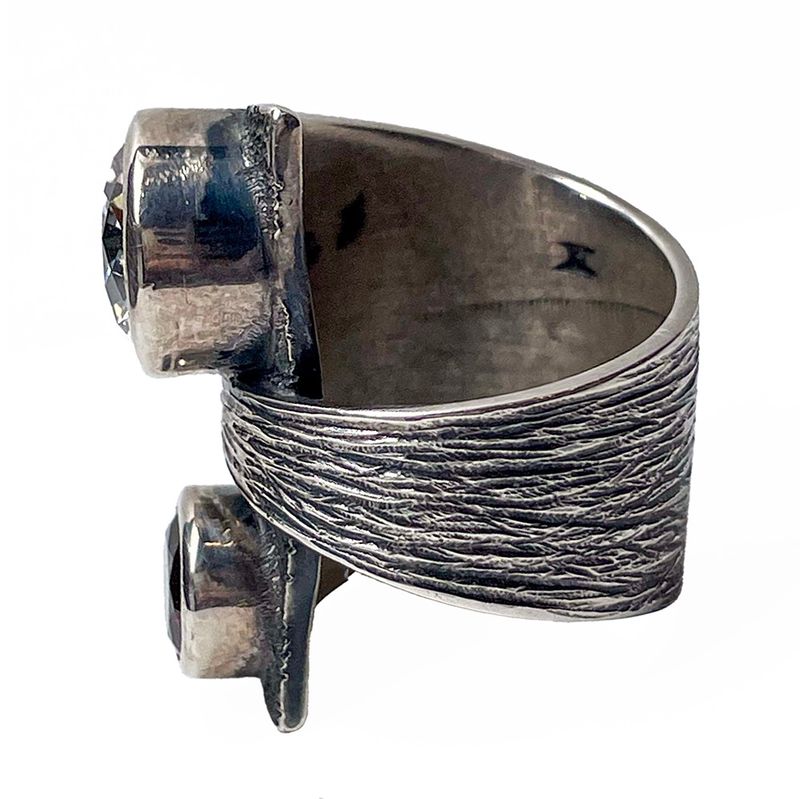SILVER OXIDIZED CZ &amp; GARNET WRAP RING