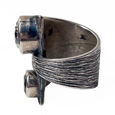 SILVER OXIDIZED CZ &amp; GARNET WRAP RING