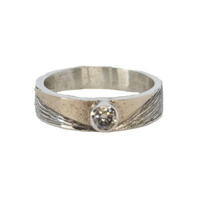 *SILVER/GOLD OXIDIZED CZ BAND RING-7