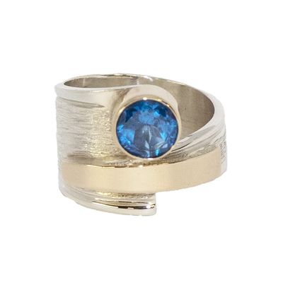 SILVER/14K TOPAZ WRAP RING-8.5 SILVER/14K TOPAZ WRAP RING-8.5
