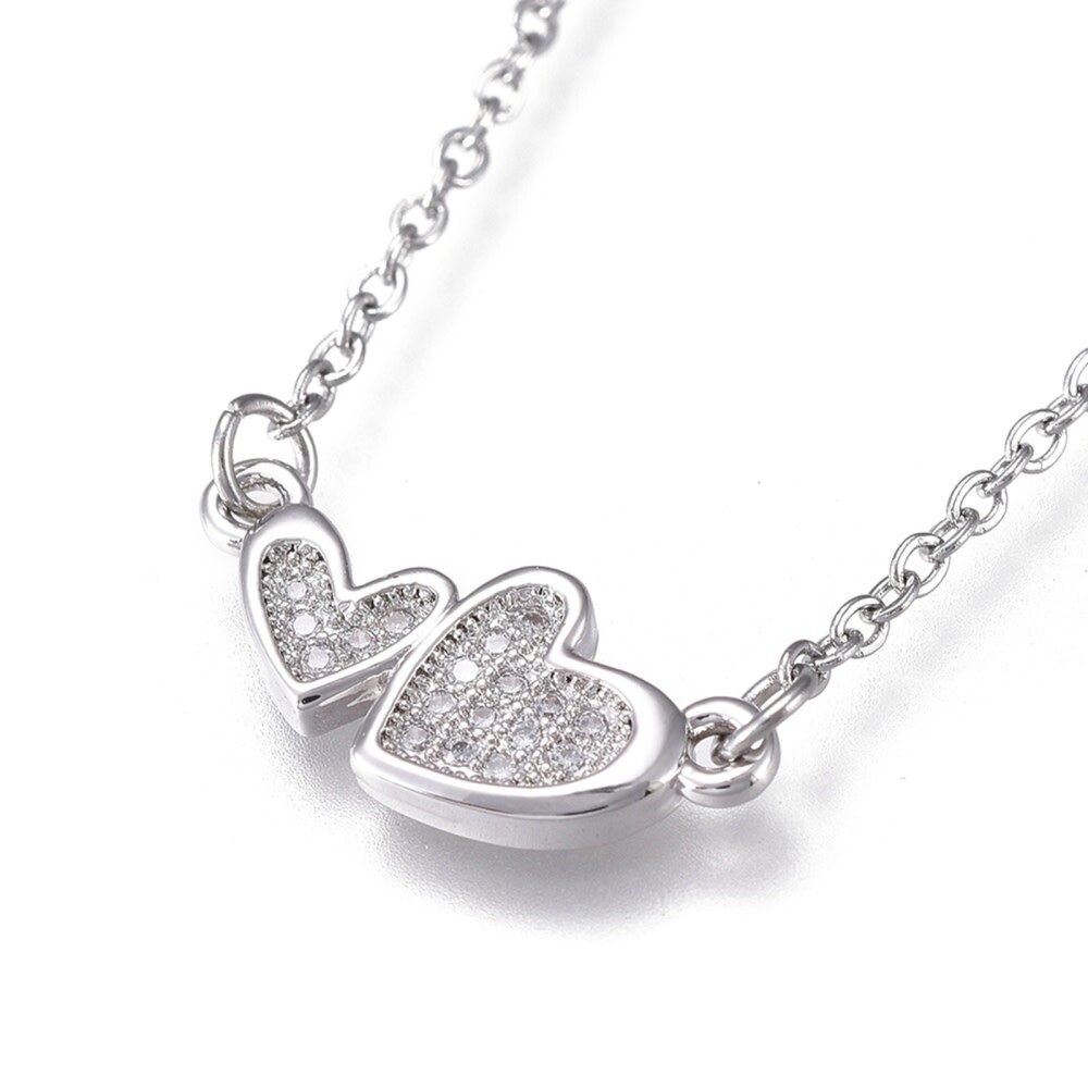 SILVER STAINLESS CZ HEARTS NECKLACE