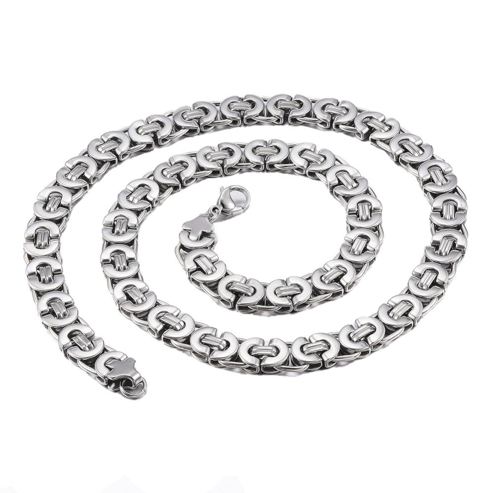 SILVER STAINLESS 11MM FLAT BYZANTINE CHAIN 24"