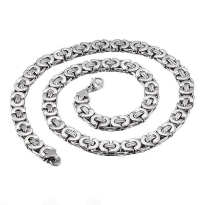 SILVER STAINLESS 11MM FLAT BYZANTINE CHAIN 24"