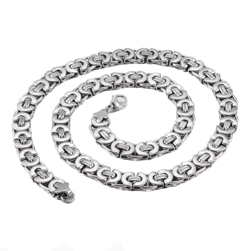 SILVER STAINLESS 11MM FLAT BYZANTINE CHAIN 24"