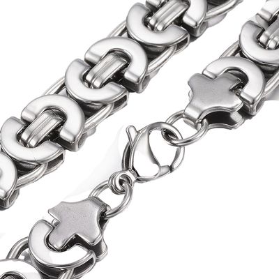 SILVER STAINLESS 11MM FLAT BYZANTINE CHAIN 24"