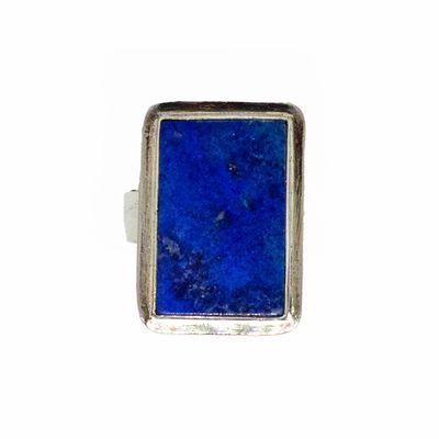 SILVER RECTANGLE LAPIS RING - 8.5