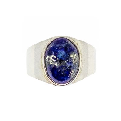 SILVER OVAL LAPIS RING - 10