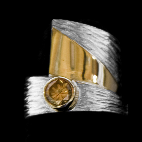 SS/14KT RING W/YELLOW CZ